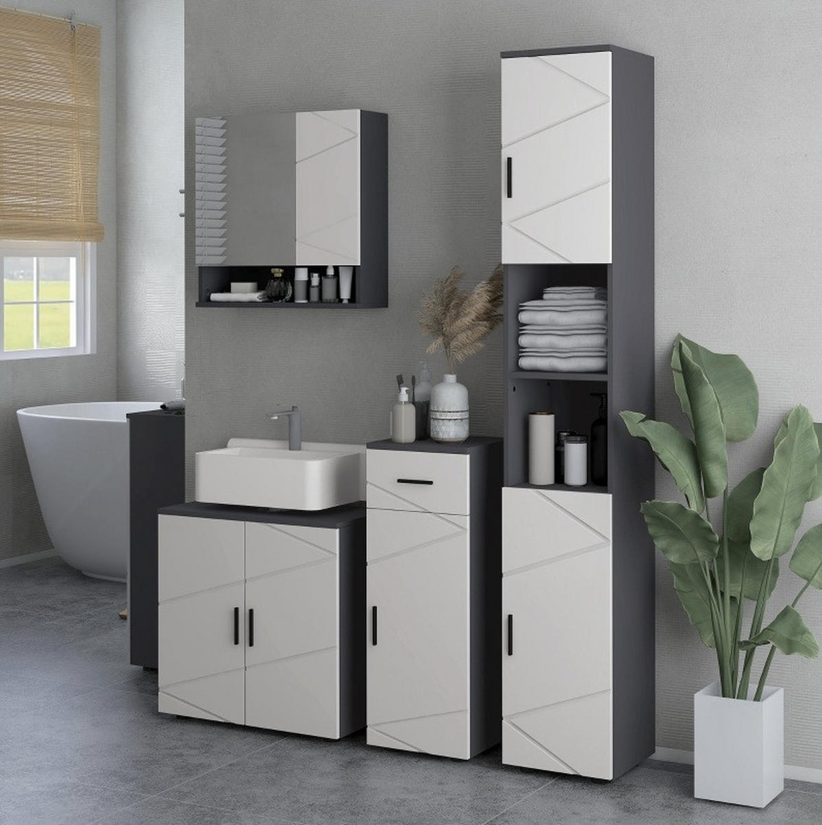 WASCHBECKENUNTERSCHRANK mit verstellbarem Regal 60 x 30 x 60 cm Grau - Grau, Holzwerkstoff (30/60/60cm) - Beauniv