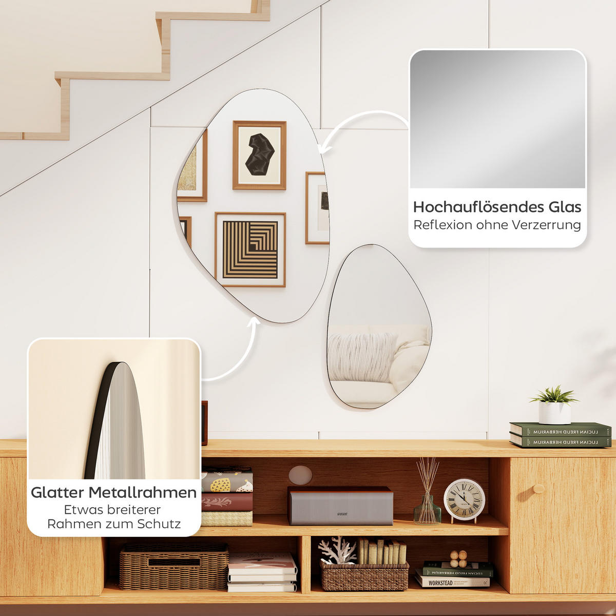 WANDSPIEGEL 2er-Set 70x46 cm, 49,5x31 cm Fenster Spiegel mit Metallrahmen - Schwarz, Glas/Metall (46/2.5/70cm) - HOMCOM