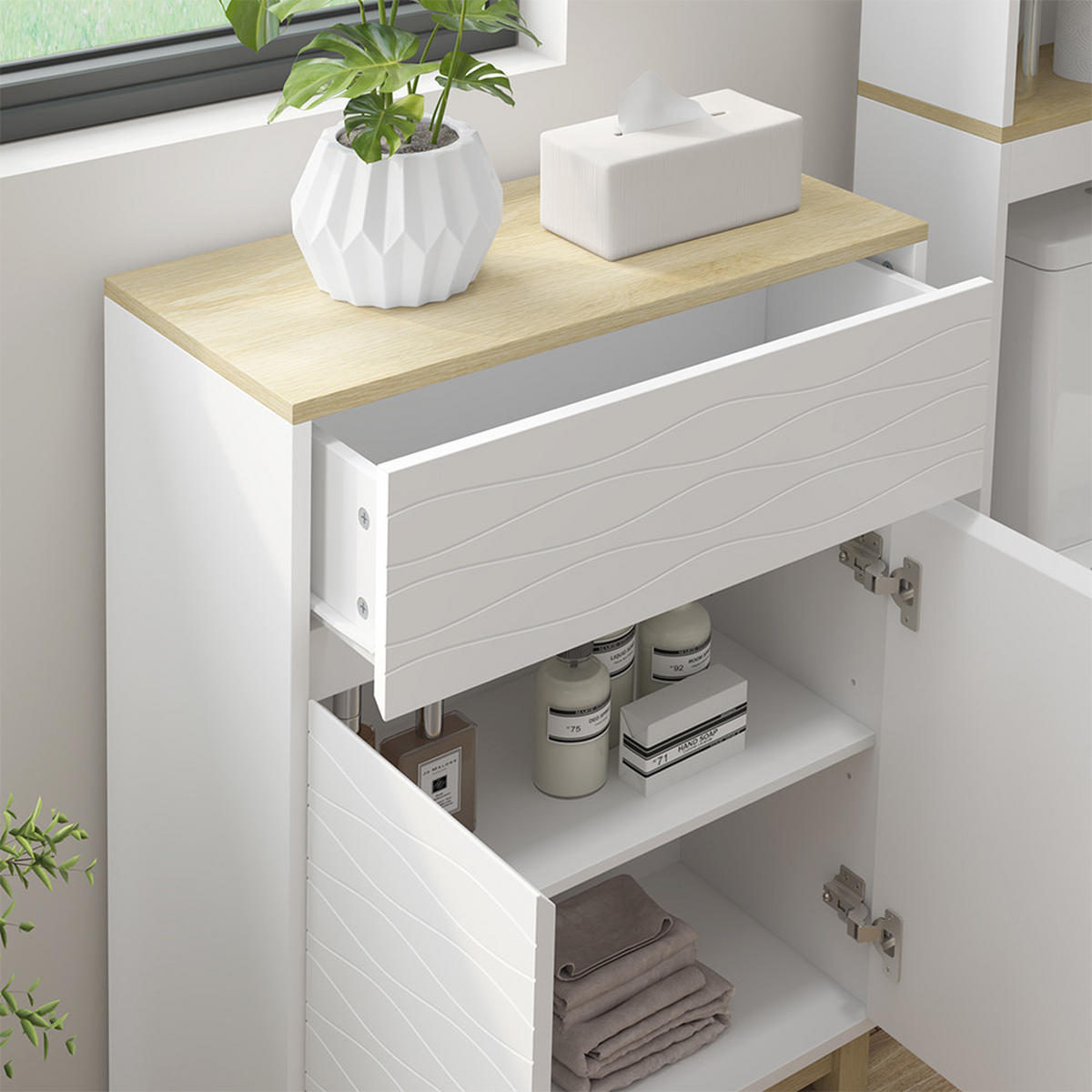 MIDISCHRANK Livia Weiß 60 x 80 cm mit Schublade - Weiß/Naturfarben, Holzwerkstoff (60/80/30cm) - Vicco