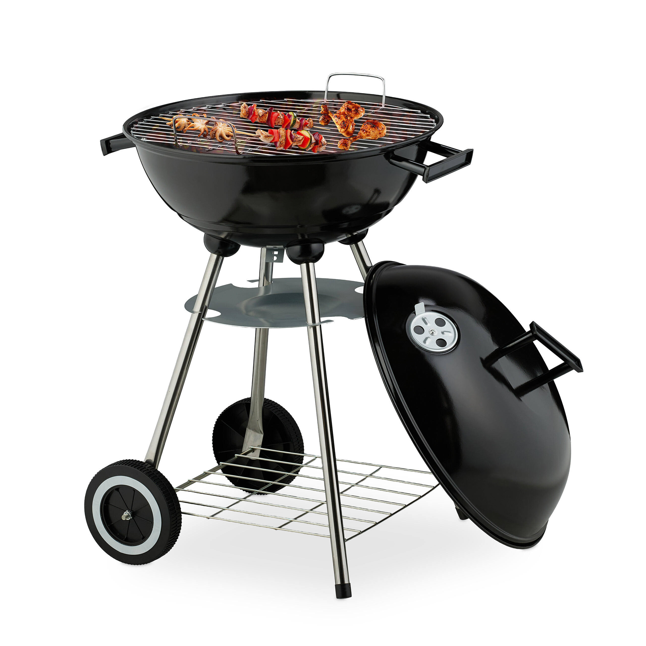 KUGELGRILL - Schwarz, Kunststoff/Metall (44/77cm) - Relaxdays