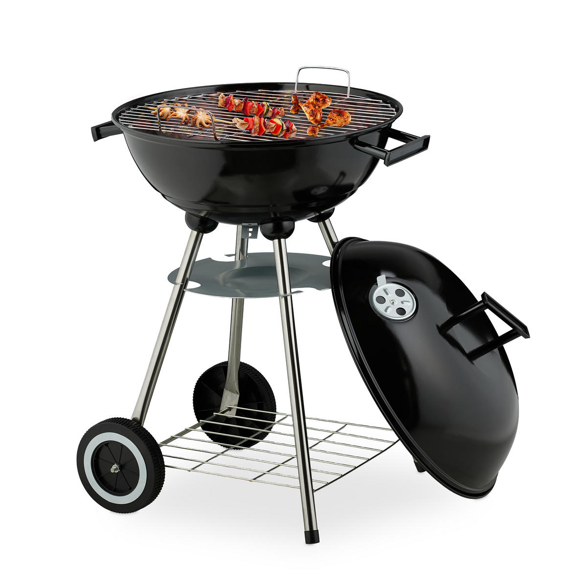 KUGELGRILL - Schwarz, Kunststoff/Metall (44/77cm) - Relaxdays