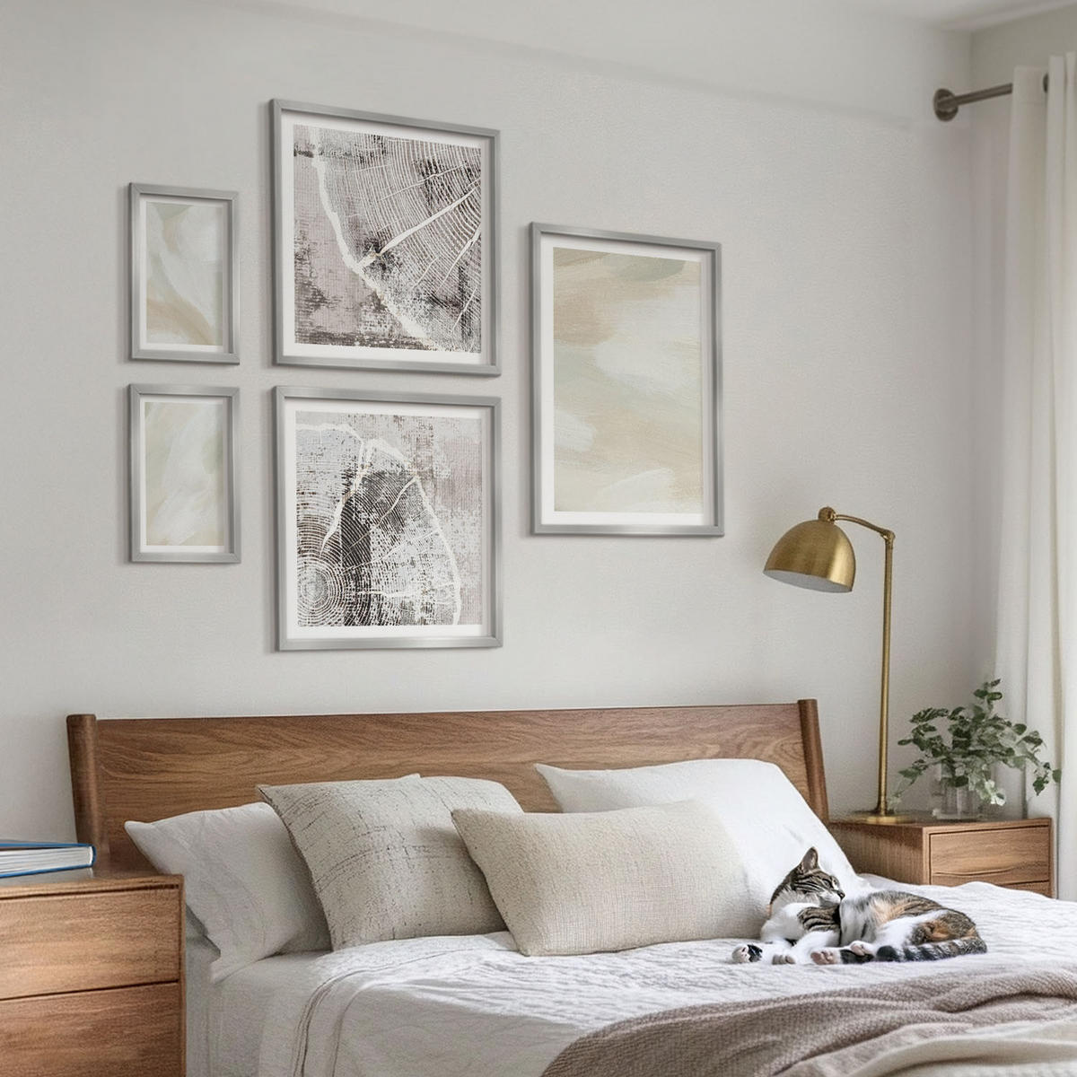 BILDER SET 5er Set - 50x50 cm & 20x30 cm & 40x60 cm Silberner Rahmen - Minimalismus der Farbstruktur - Silberfarben, Kunststoff (40/60cm) - TULUP