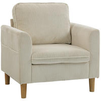SESSEL DE-13500 1-Sitzer mit Federkern, Kordelsamt Beige - Beige, Textil (74/87/83cm) - ComfortXL