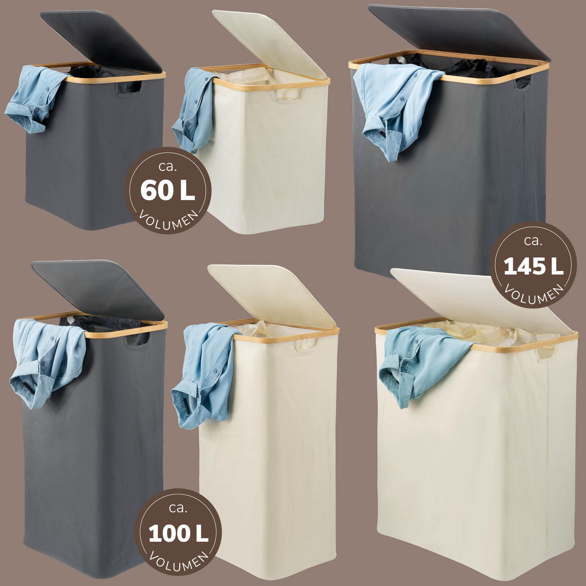 WÄSCHESAMMLER 60 Liter, grau - Grau, Textil (41/45.5/33cm) - bremermann