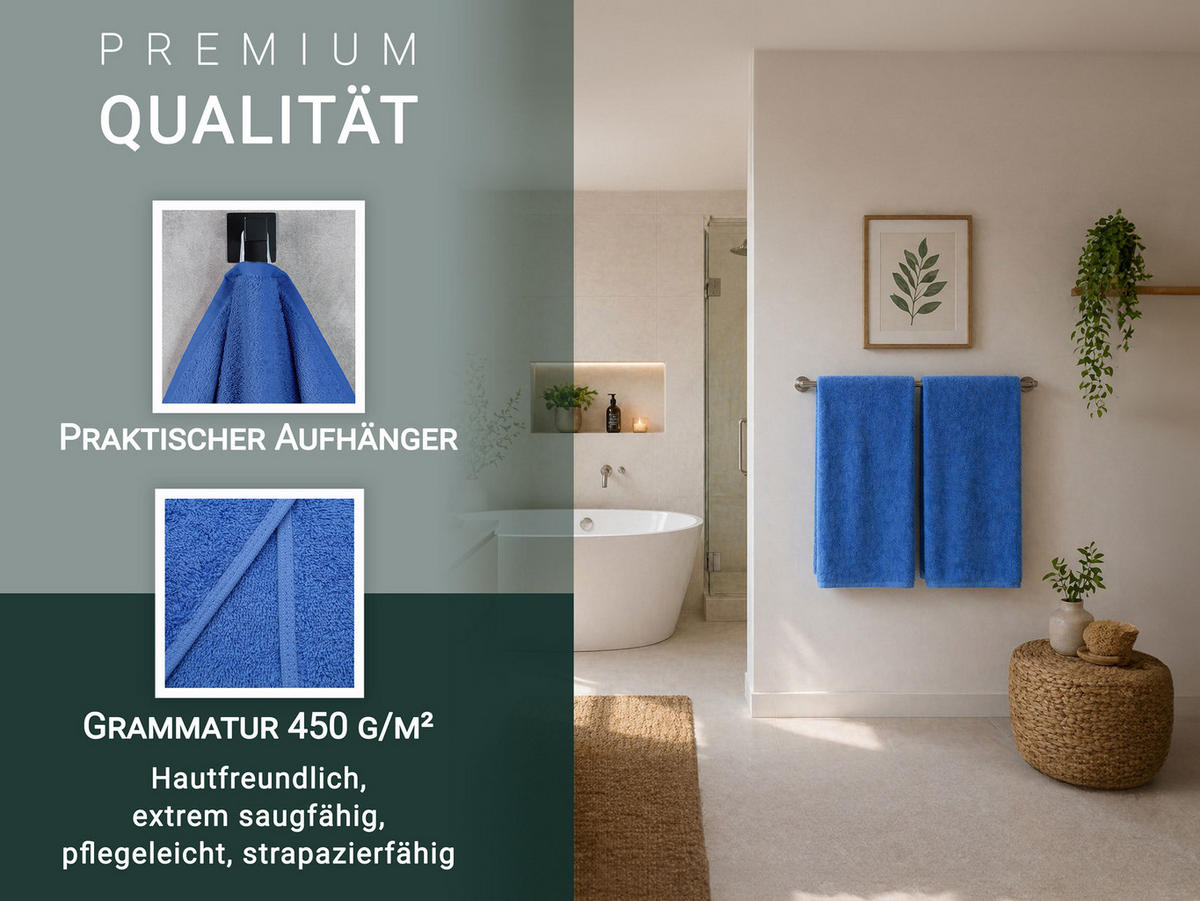 DUSCHTÜCHER, 5er-Set, 70x140 cm, 100% Baumwolle, Blau - Dunkelblau, Textil (70/140cm) - Zollner