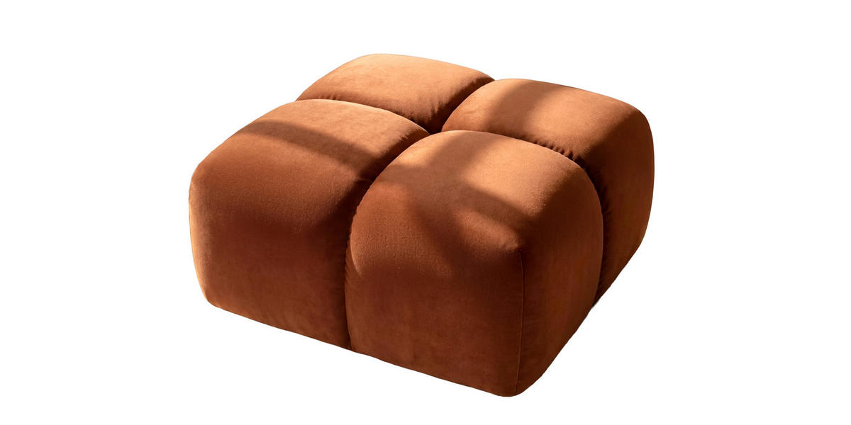 HOCKER, Pouf, Veloursstoff Bluvel, Zimtfarbe, Averro - Orange, Holz (88/42/88cm) - Kaiser Möbel