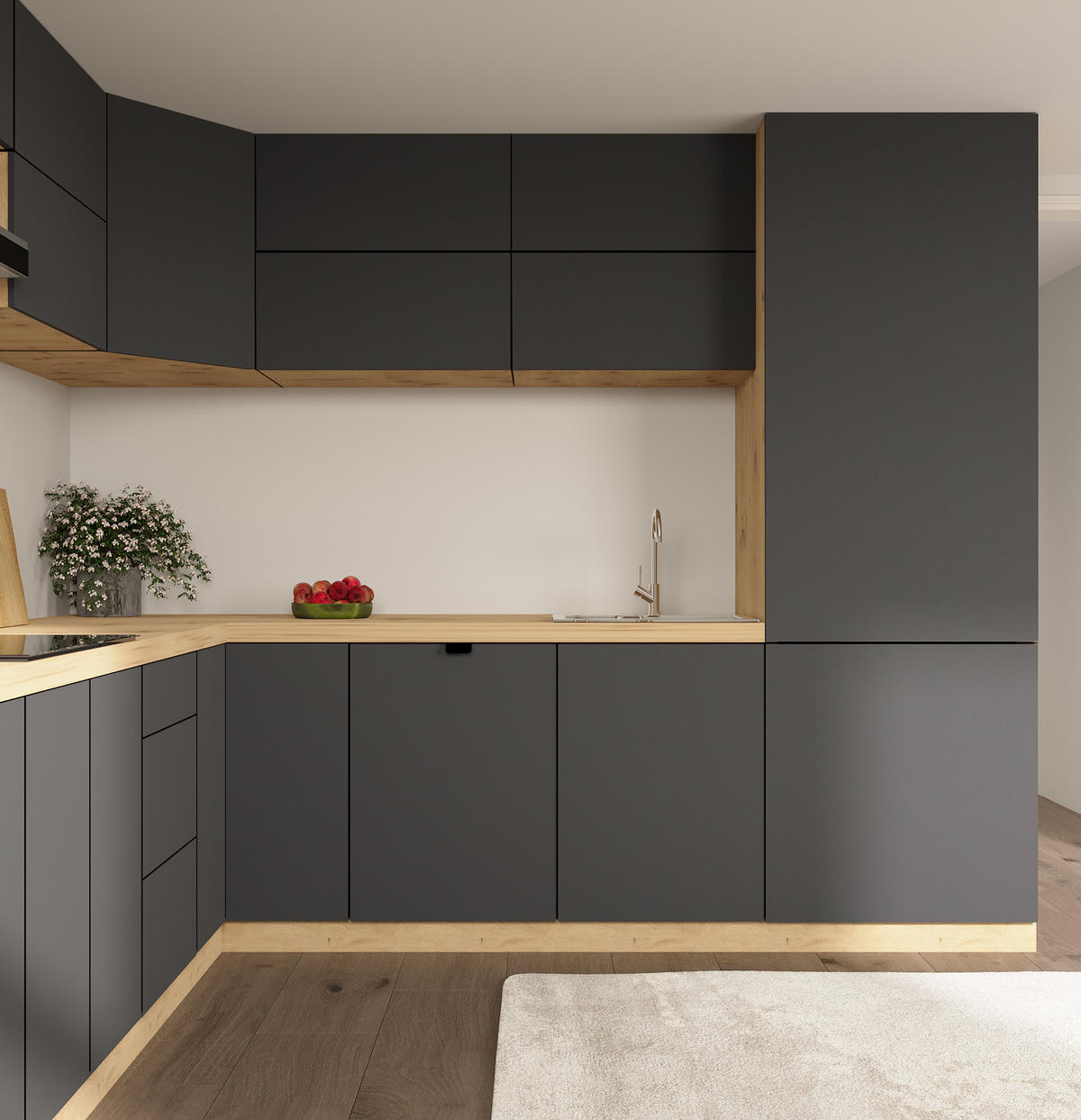 WINKELKÜCHE 360cm x 260cm- Langen KL11-M360 - in Grau/Matt - Grau, Holz (620/212/58cm)