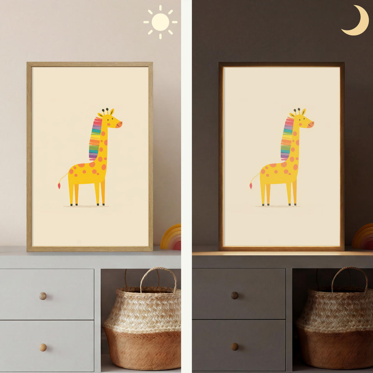 NÁSTĚNNÁ LAMPA S AKUMULÁTOREM Žirafa - Duhová hříva - béžová 40x60 cm - béžová, kompozitní dřevo (40/60/8cm) - OnlyWow