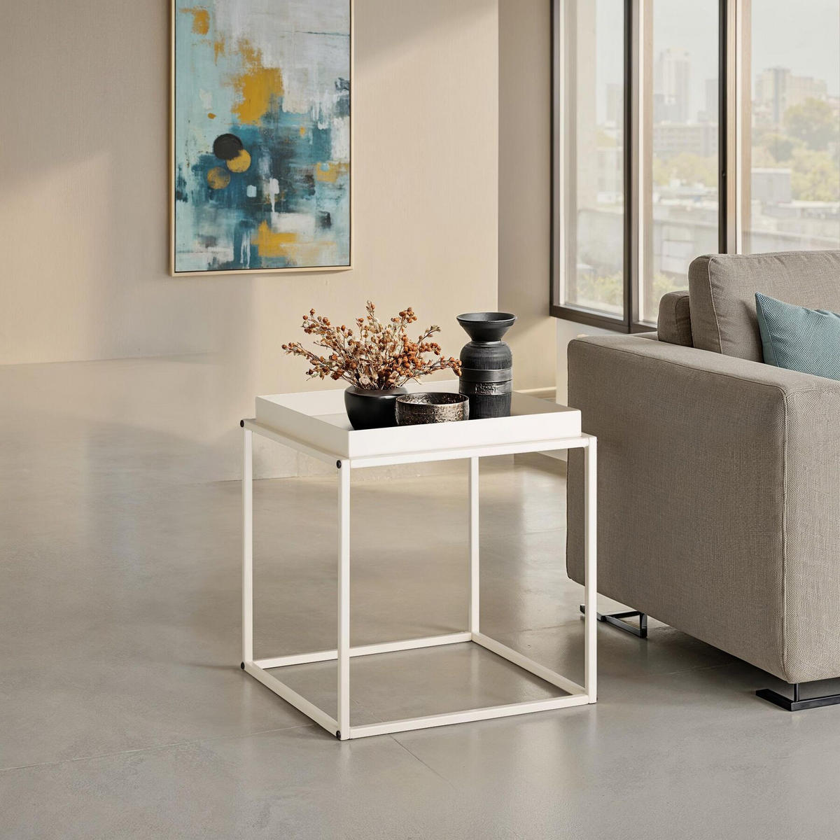 BEISTELLTISCH Cambridge,40 x 40 x 44 cm,creme - Creme, Metall (40/40/44cm) - tectake