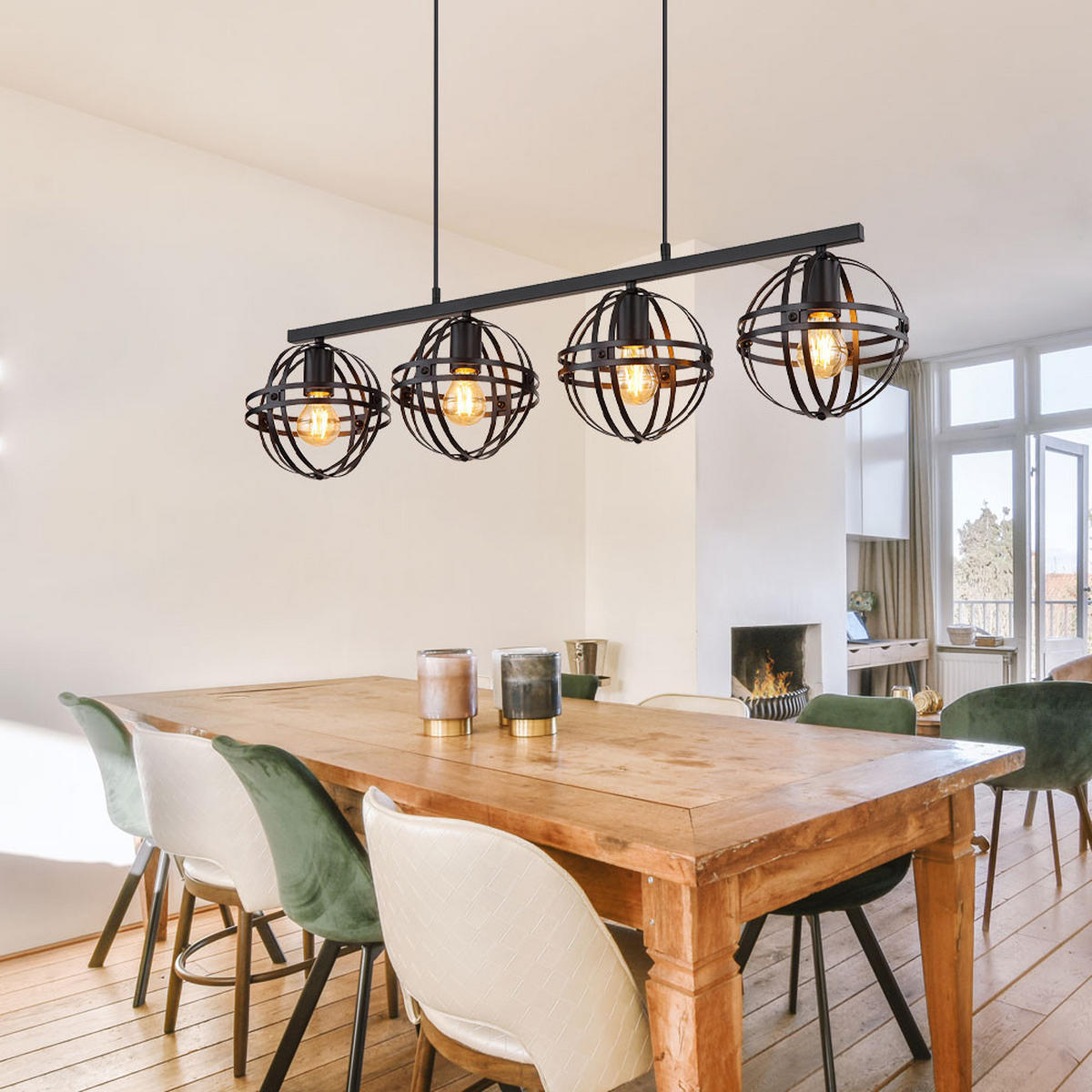 LED HÄNGELEUCHTE Metall Schwarz 4 Flammig - Schwarz, Metall (95/20/120cm) - Globo Lighting