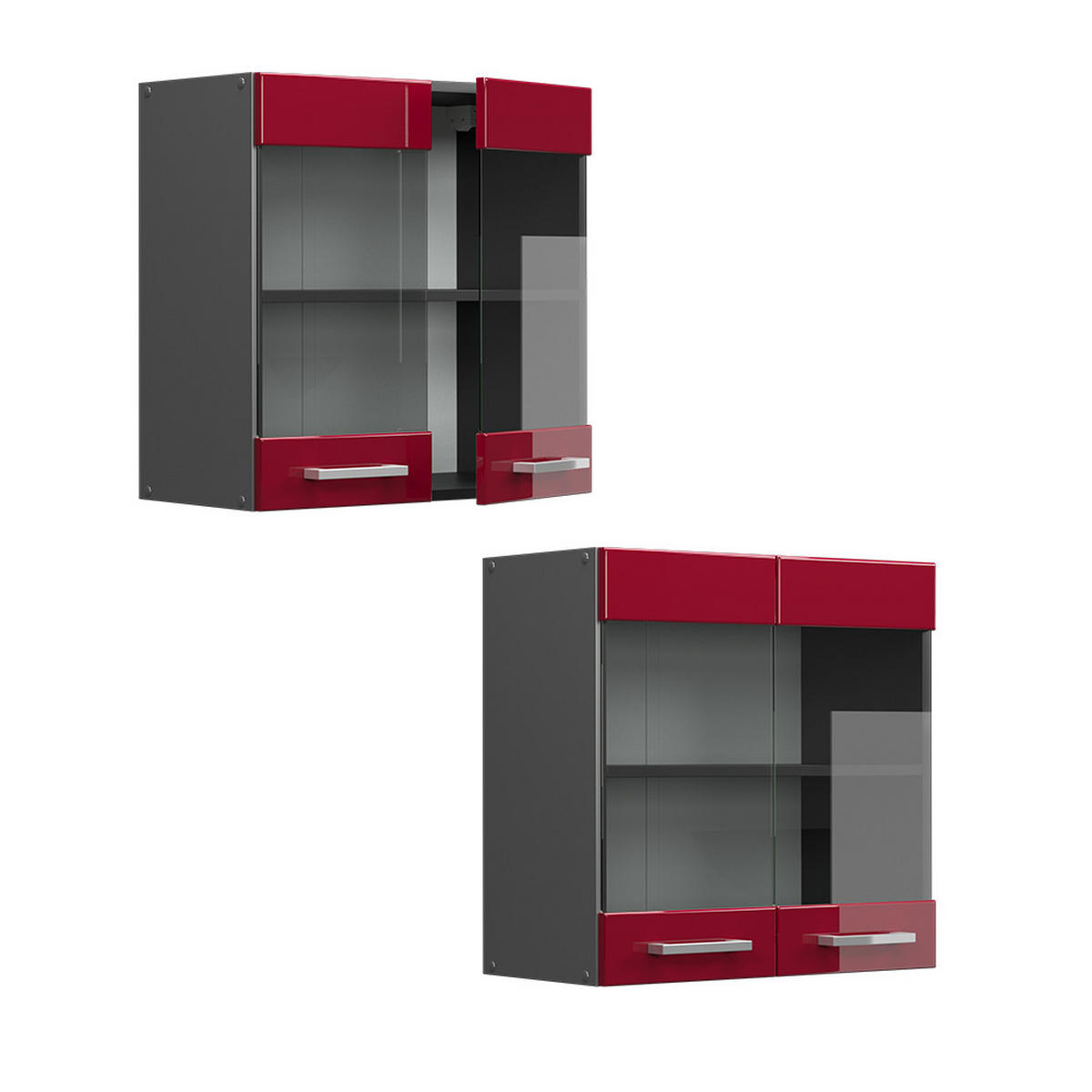 KÜCHENGLASSCHRANK R-Line Rot Hochglanz 60 cm - Bordeaux/Anthrazit, Holzwerkstoff (60/60/31cm) - Vicco