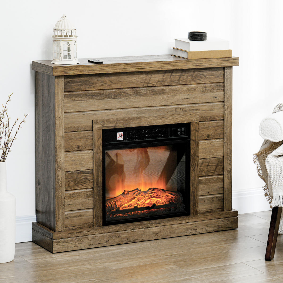 ELEKTROKAMIN Spanplatte Metall Naturholz - Naturfarben, Metall (22/81.7/96.5cm) - HOMCOM