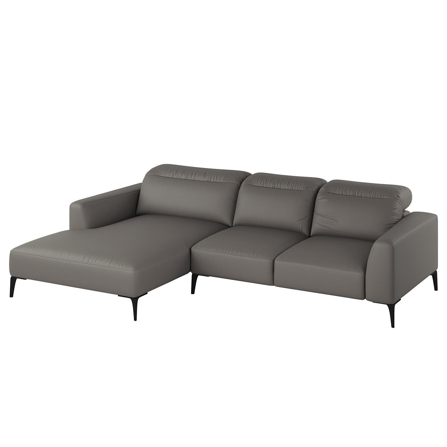 ECKSOFA mit Longchair - Schwarz/Grau, Leder/Metall (265/180cm) - home24