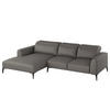 ECKSOFA mit Longchair - Schwarz/Grau, Leder/Metall (265/180cm) - home24