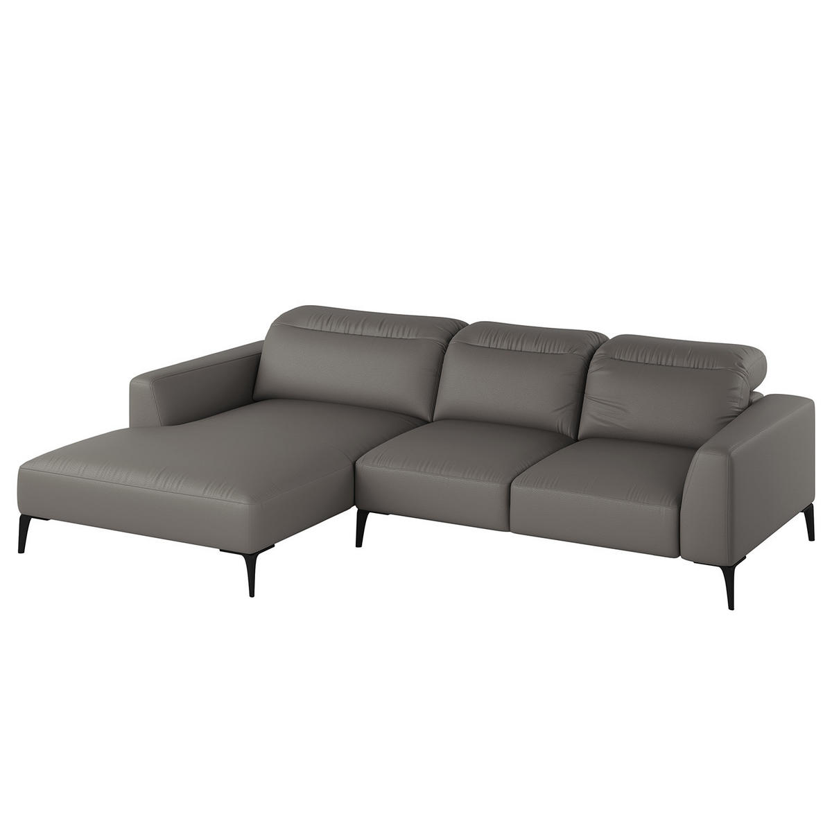 ECKSOFA mit Longchair - Schwarz/Grau, Leder/Metall (265/180cm) - home24