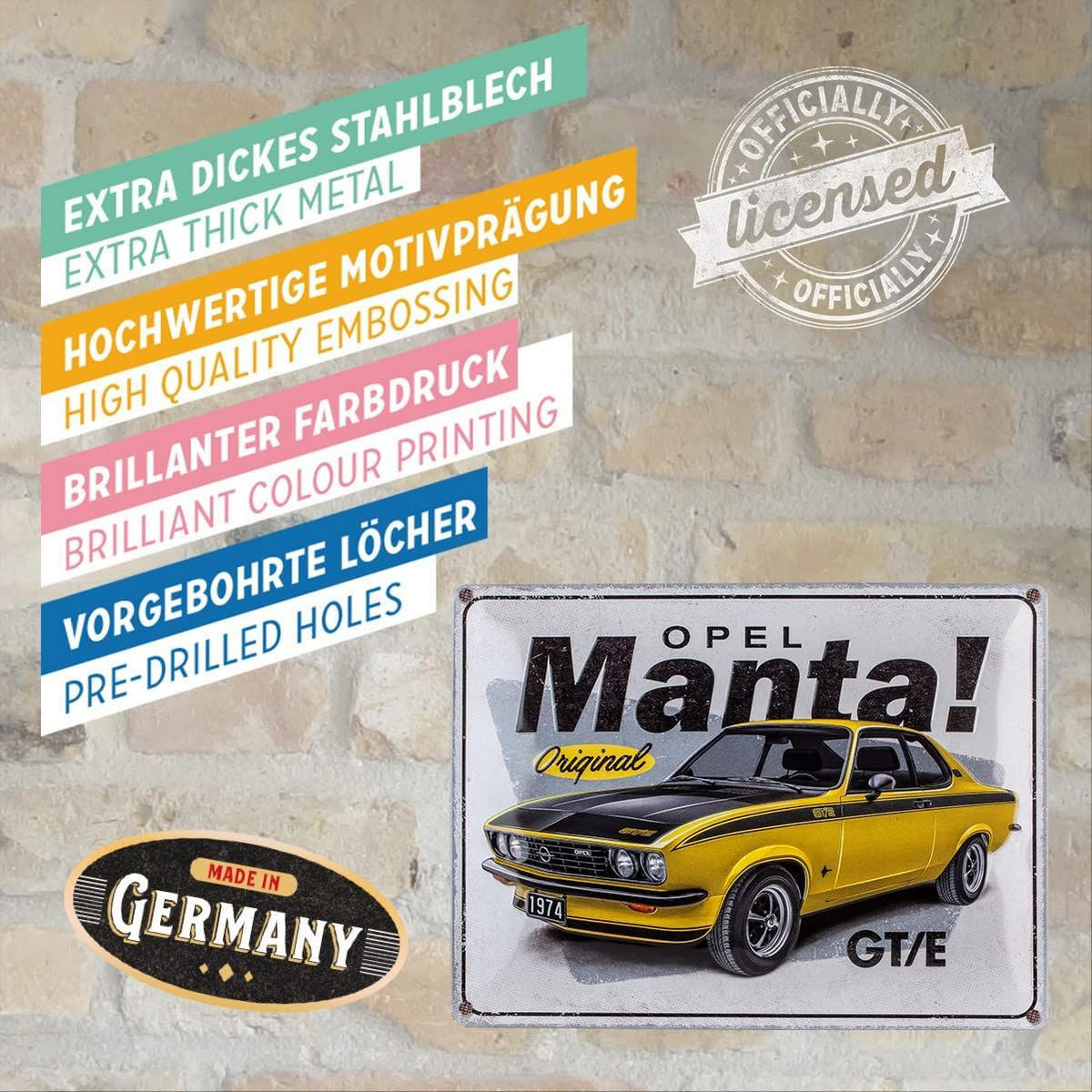 BLECHSCHILD 30/40 cm Opel Manta GT/E - Multicolor, Metall (40/30/0.2cm) - Nostalgic-Art