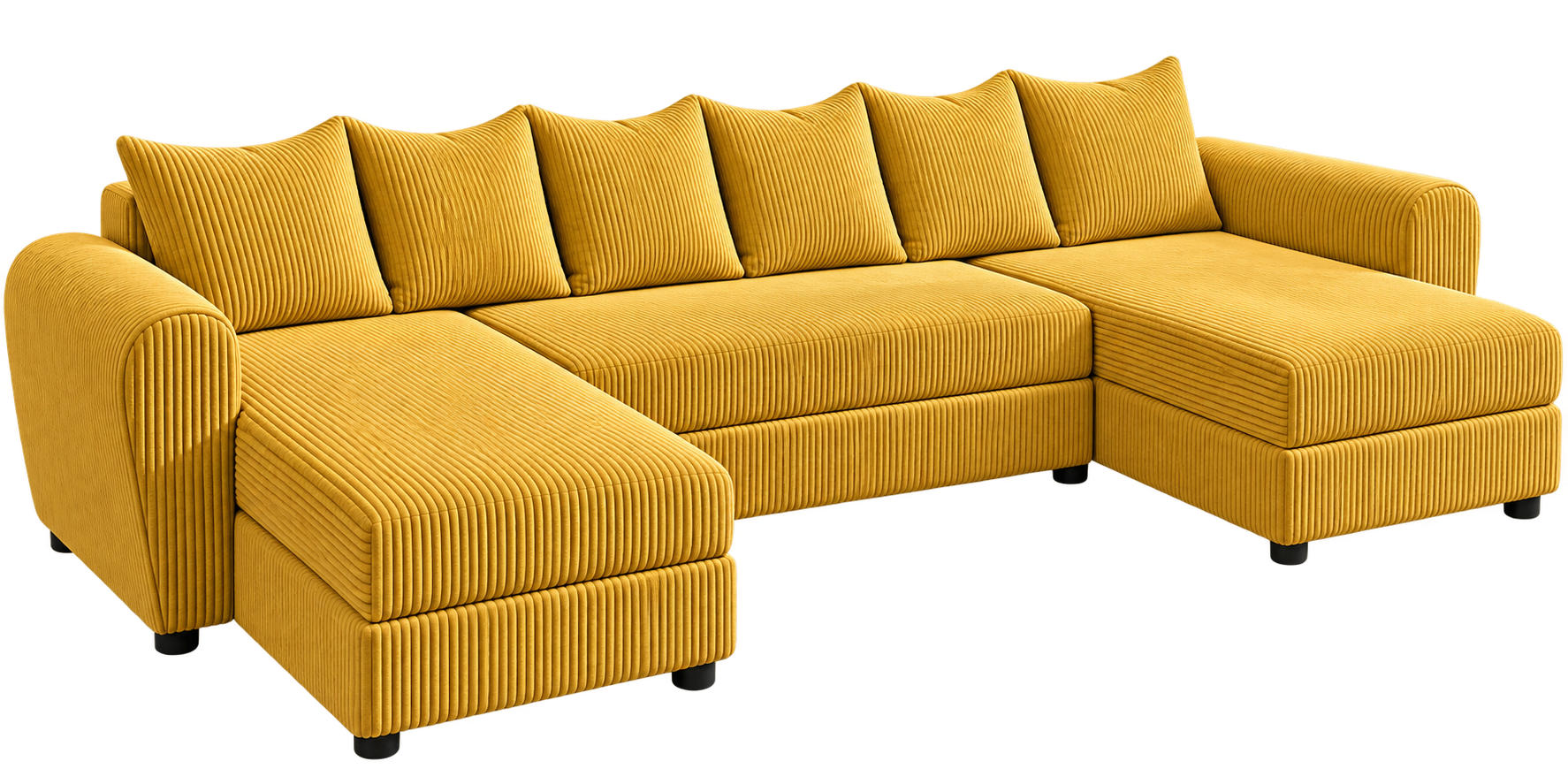 WOHNLANDSCHAFT PUMA U 308 cm – Cord Sofa in U-Form mit Schlaffunktion, Bettkasten und weichem Cordbezug - Gelb/Schwarz, Kunststoff (308/85/140cm)