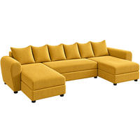 WOHNLANDSCHAFT PUMA U 308 cm – Cord Sofa in U-Form mit Schlaffunktion, Bettkasten und weichem Cordbezug - Gelb/Schwarz, Kunststoff (308/85/140cm)