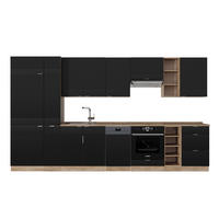 KÜCHENZEILE Fame-Line, Schwarz gestreift/Goldkraft Eiche, 355 cm, AP Eiche - Honigeiche/Schwarz, Holzwerkstoff (355/81.6/60cm) - Vicco