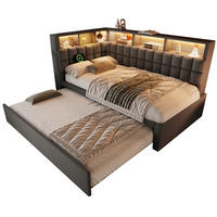 POLSTERBETT 90/200 cm Grau Ausziehbett 90/190 cm mit LED-Beleuchtung Leinen L-Kopfteil mit Stauraum - Grau, Textil (90/200cm) - OKWISH