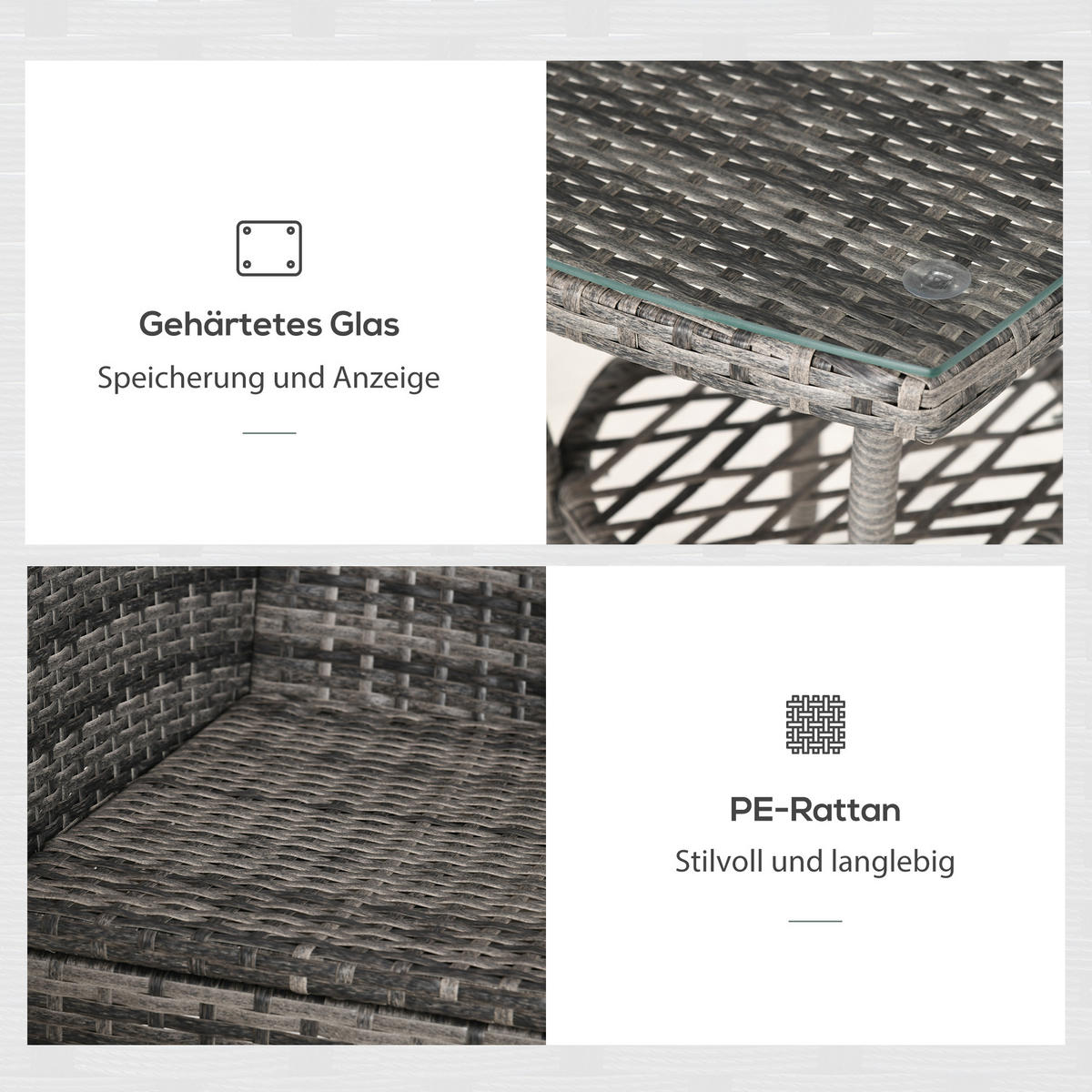 GARTENMÖBEL Set, Metall, PE, Dunkelgrau - Dunkelgrau, Metall - Outsunny
