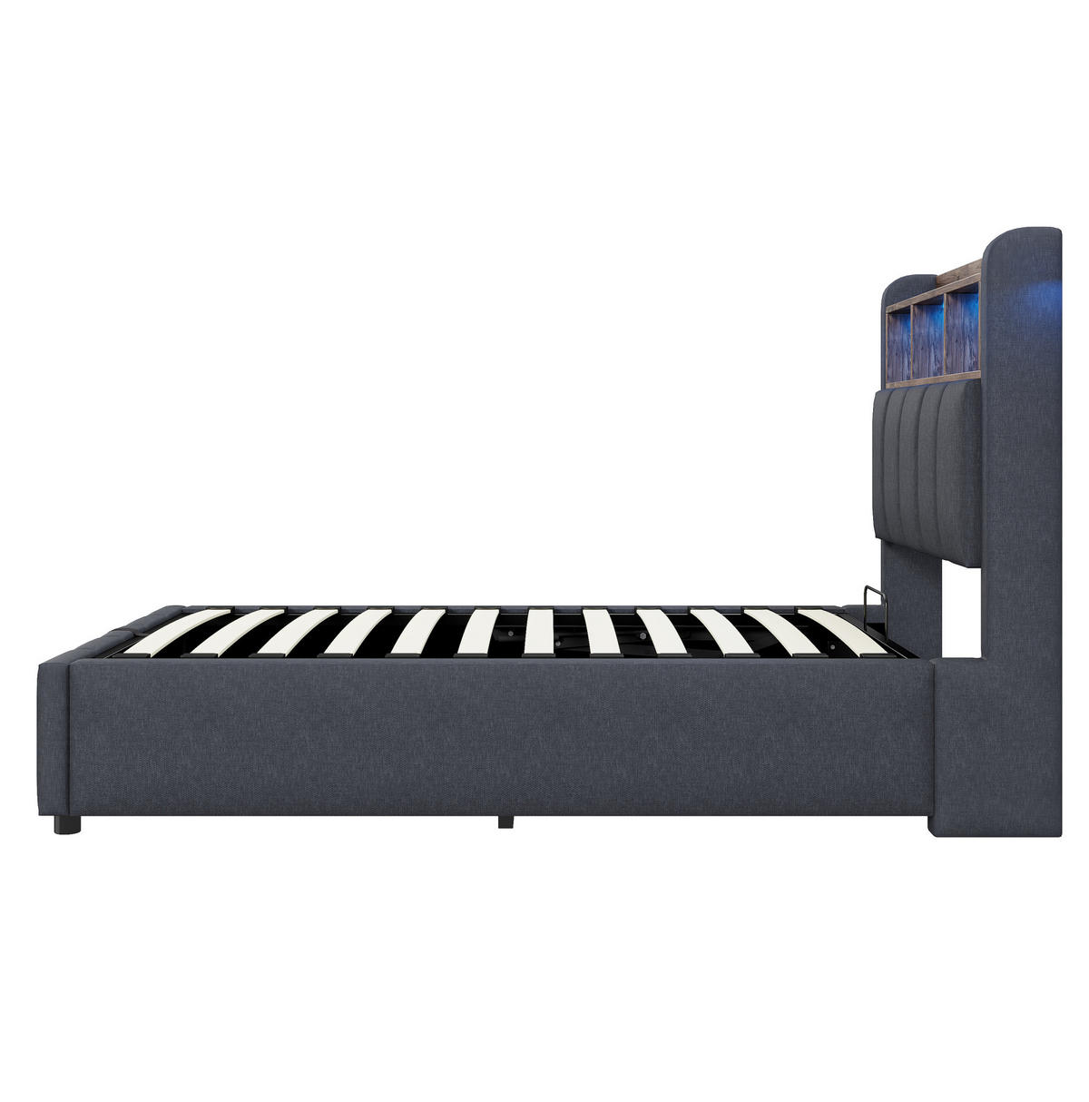 POLSTERBETT 90/200 cm Grau aus Leinenstoff mit LED und Stauraum - Grau, Textil (90/200cm) - OKMYHOME