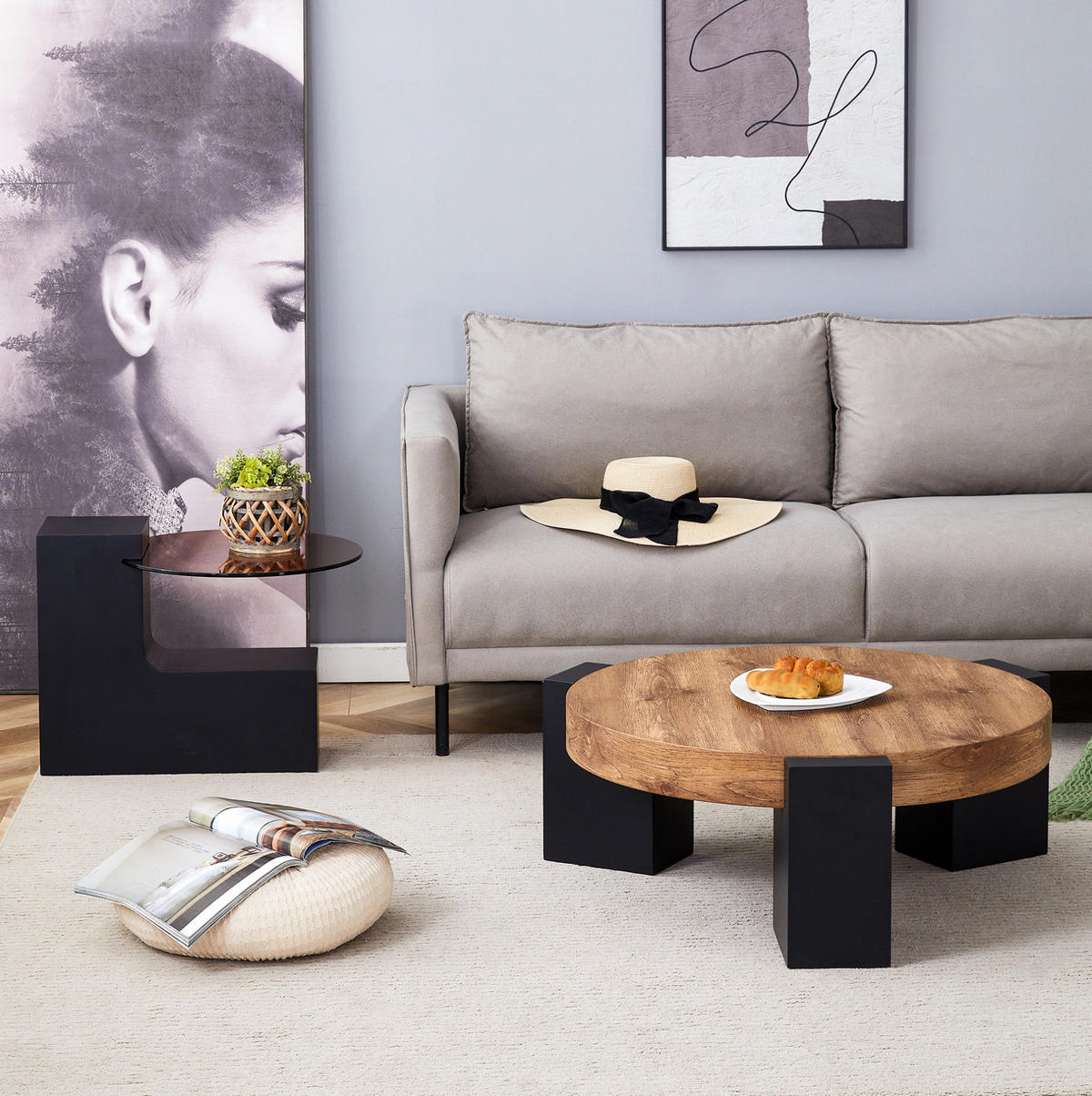 COUCHTISCH 61/30 cm schwarz aus MDF und Glas mit zwei Ebenen - Schwarz, Holzwerkstoff (61/61/30cm) - OKMYHOME