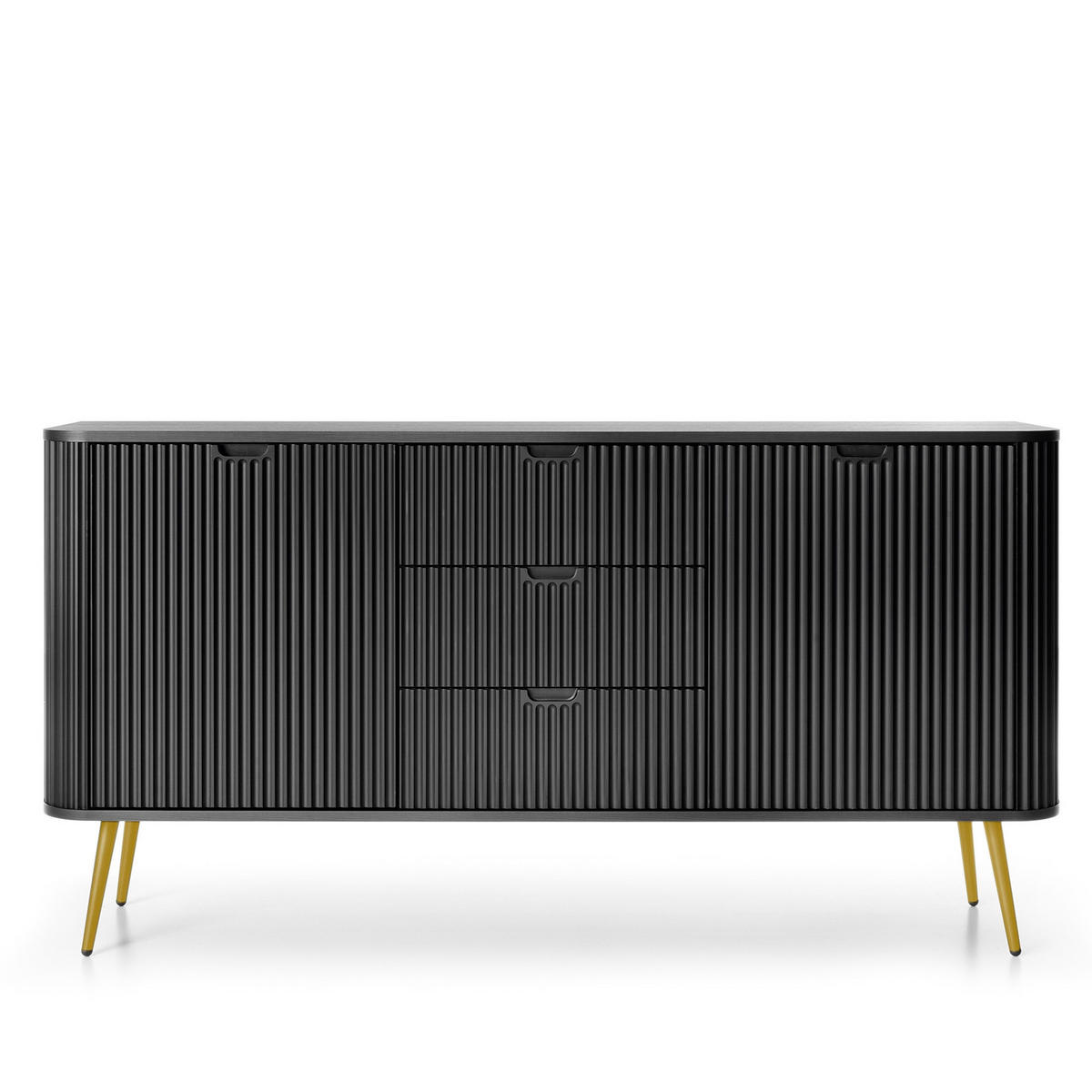 KOMMODE Zova Schwarz, Goldene Beine, Kombikommode - Goldfarben/Schwarz, Holzwerkstoff/Metall (168/87/39cm) - Bettso