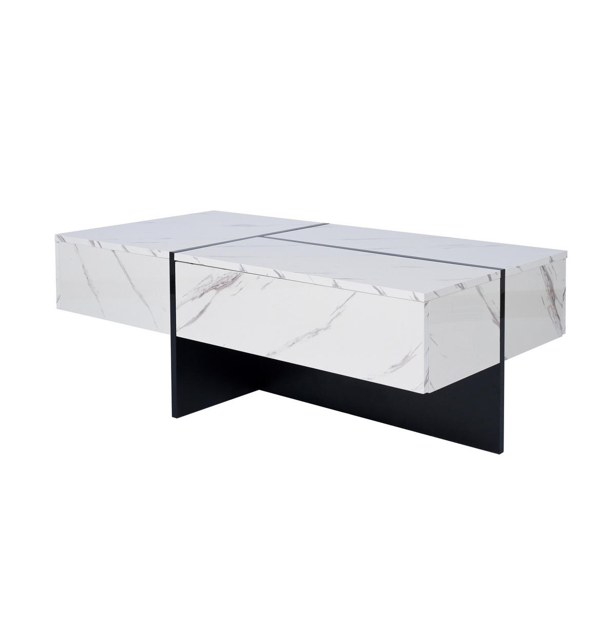 COUCHTISCH 100/50/34,5 cm in Weiß Hochglanz mit 3 Schubladen und LED-Beleuchtung - Weiß, Holzwerkstoff (100/50/34.5cm) - Flora Grace