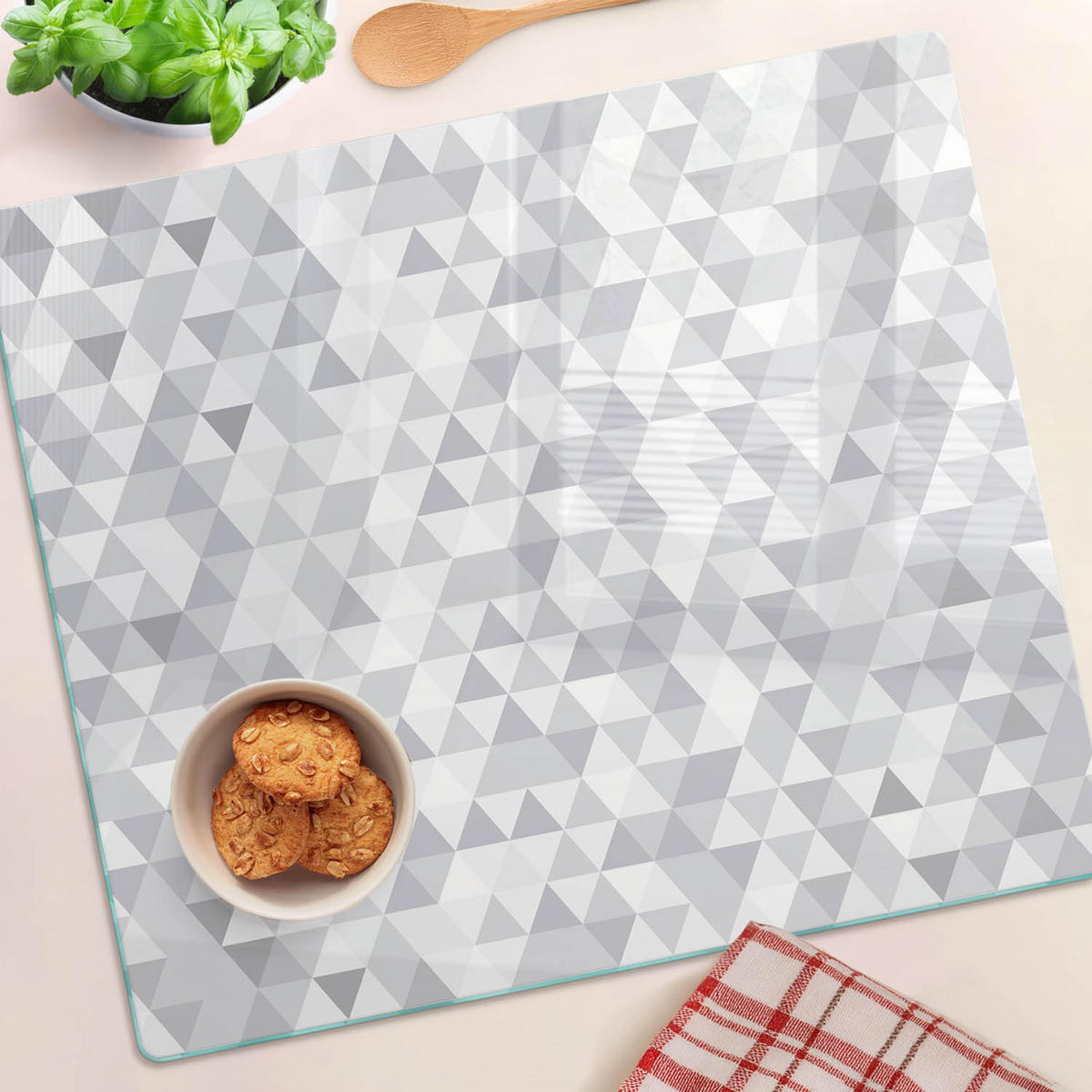 GLASPLATTE 60x52 cm Graue Dreiecke - Grau, Glas (60/0.4/52cm) - TULUP