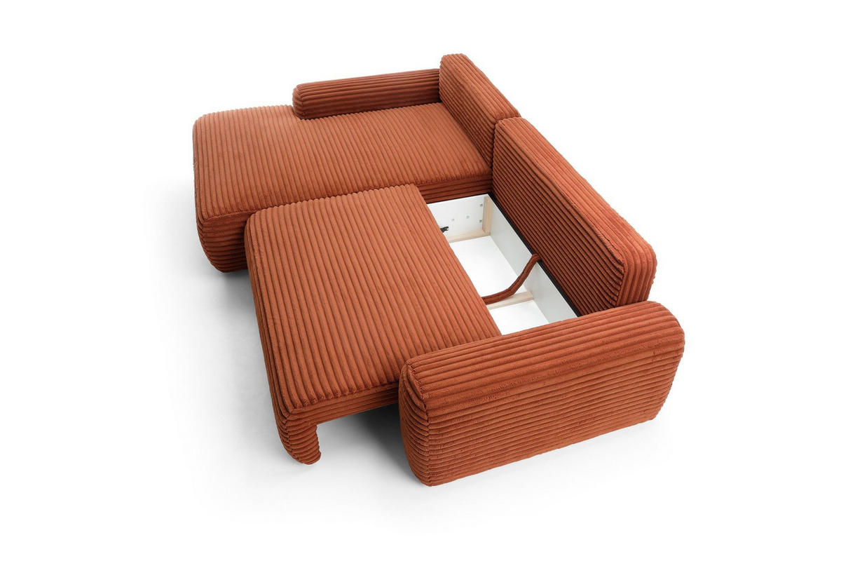 ECKSOFA OSSO Orange Velours-Stoff mit Schlaffunktion - Orange, Holz (264/162cm) - MASSENO