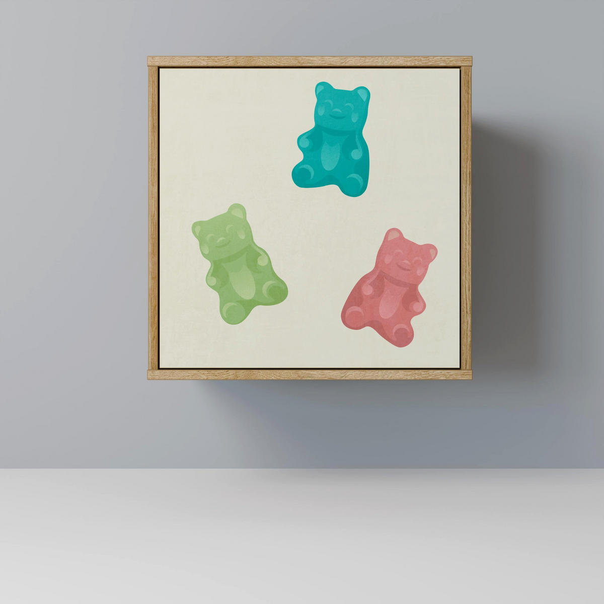SIDEBOARD GUMMY BEARS, Eichefarben, 57,5x42x57,5 cm, Ohne Füße - Eichefarben/Multicolor, Holzwerkstoff (57.5/57.5/42cm) - SpaceRebels