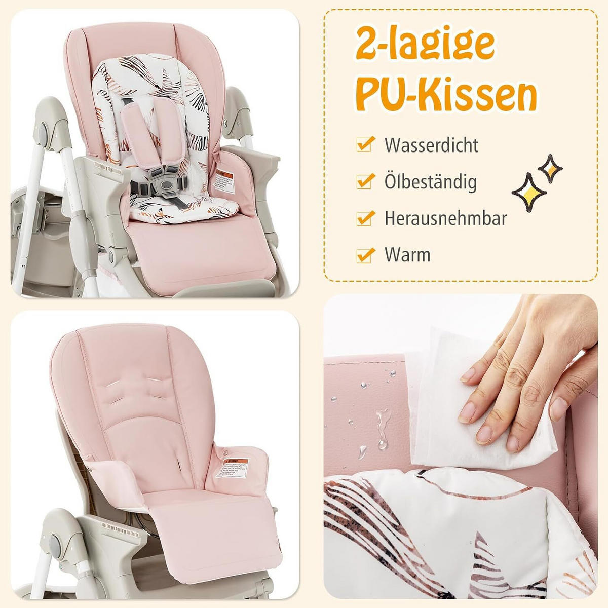 KINDERHOCHSTUHL Höhenverstellbar rosa - Pink, Kunststoff (102/92/55cm) - COSTWAY