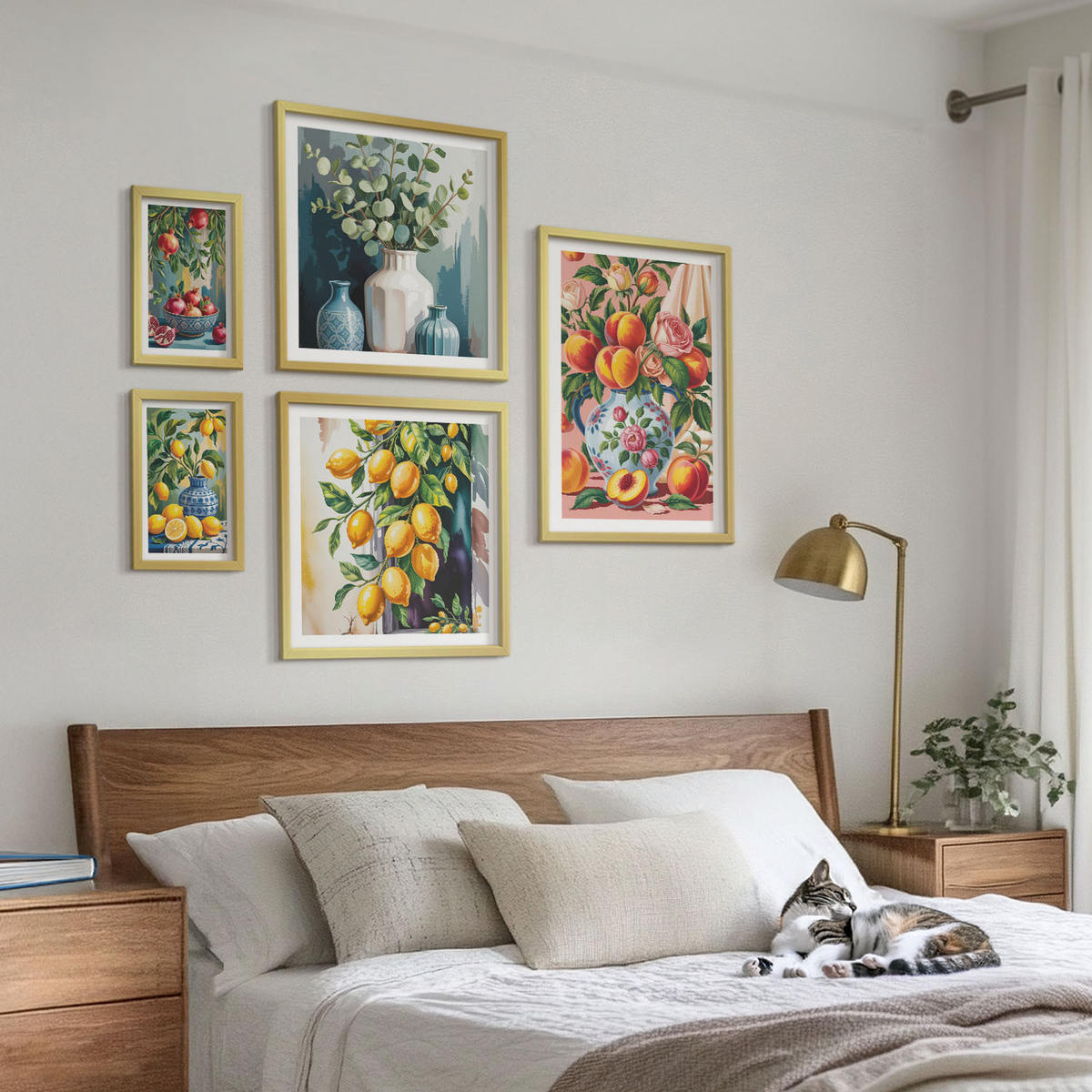 WANDBILDER 5er Set - 50x50 cm & 20x30 cm & 40x60 cm Goldrahmen - Amalfi-Zitronen und -Orangen - Goldfarben, Kunststoff (40/60cm) - ArtPrintCave