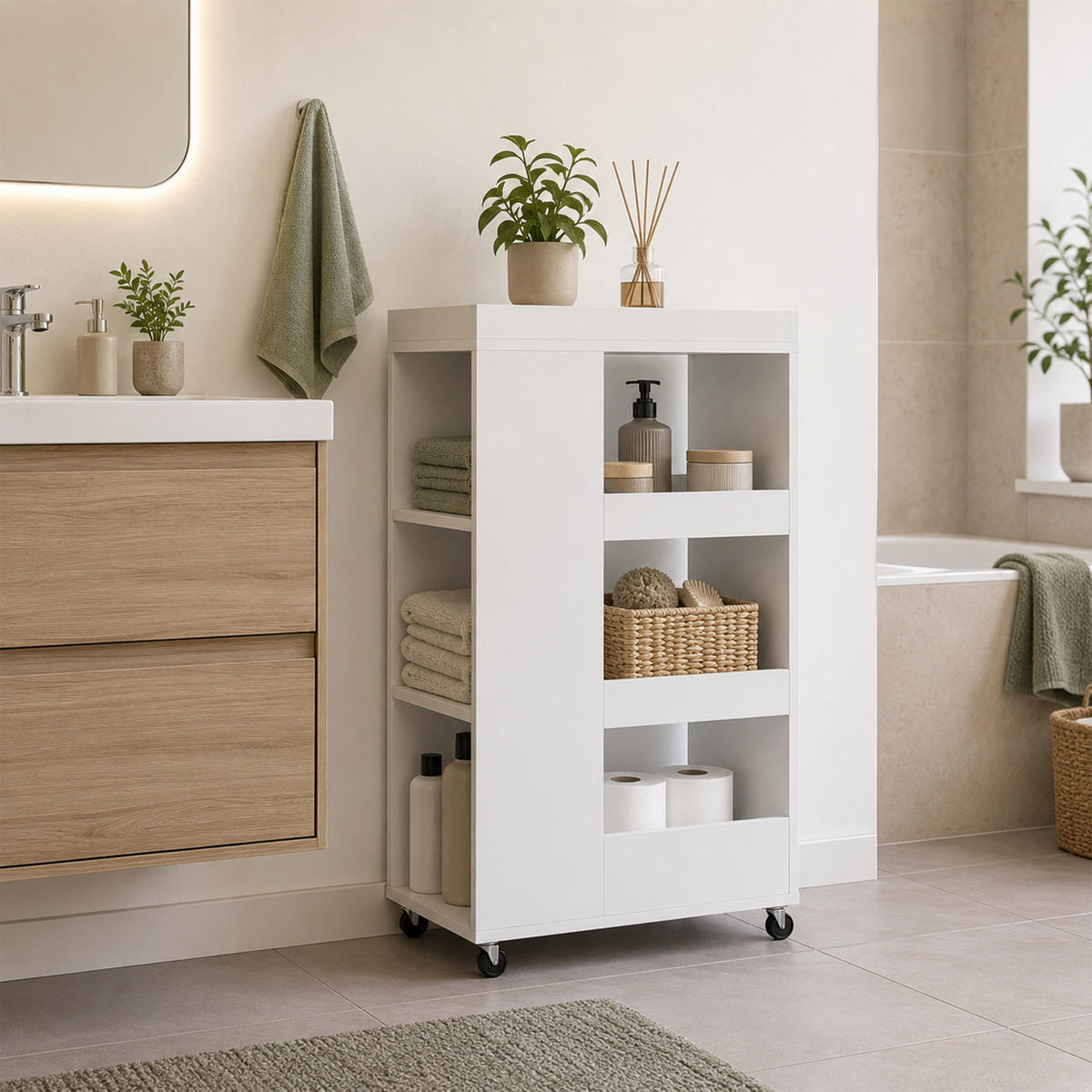 VOZÍK - bílá, kompozitní dřevo/plast (18/85/60cm) - Relaxdays