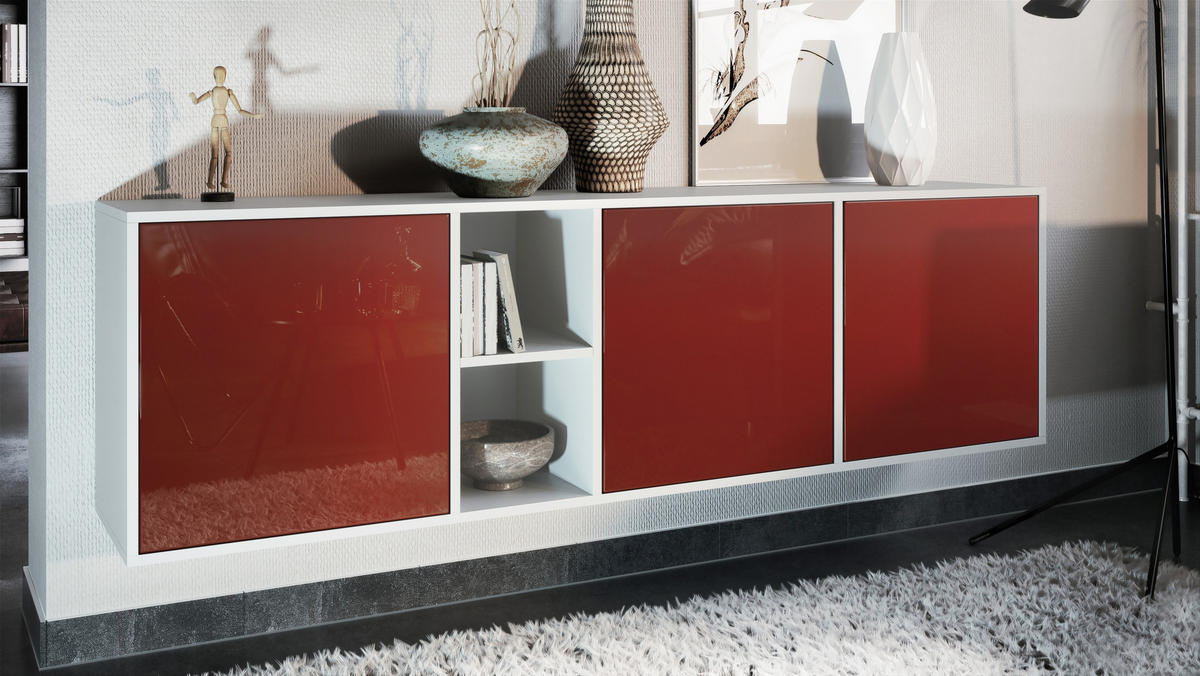 SIDEBOARD Cuba Türen in Bordeaux Hochglanz - Bordeaux, Holzwerkstoff (182/53/35cm) - Vladon