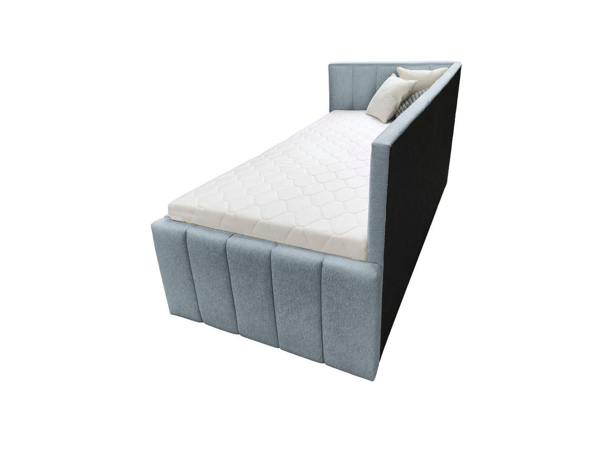 POLSTER-KINDERBETT LUKA 90x200 cm, links, mit Ausziehbett – Hellblau - Hellblau, Textil