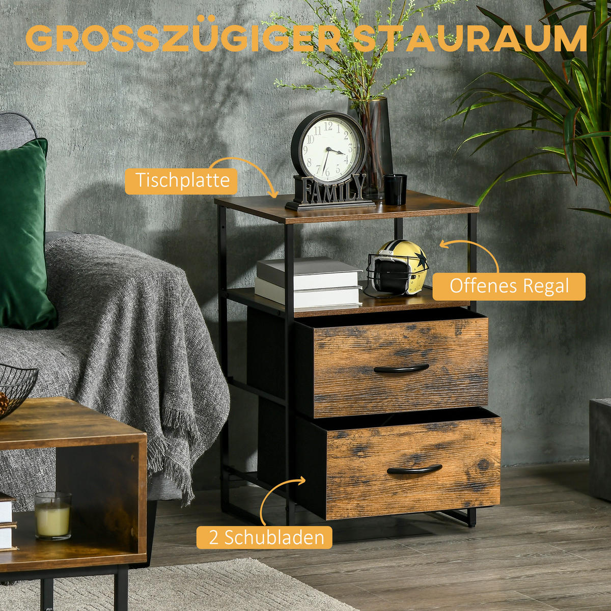 KOMMODE aus Stoff mit 2 Schubladen, Rustikal-Braun - Braun, Textil (45/70.5/40cm) - HOMCOM
