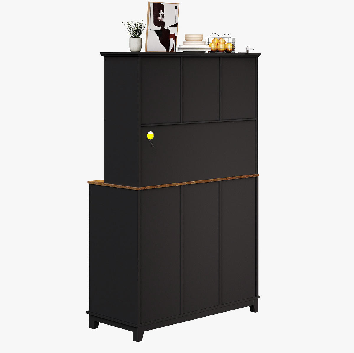 KUHINJSKI ormar, 105/38,4/180 cm, MDF crni, s LED rasvjetom - crna, drvni materijal (105/180/38.4cm) - BEAOK
