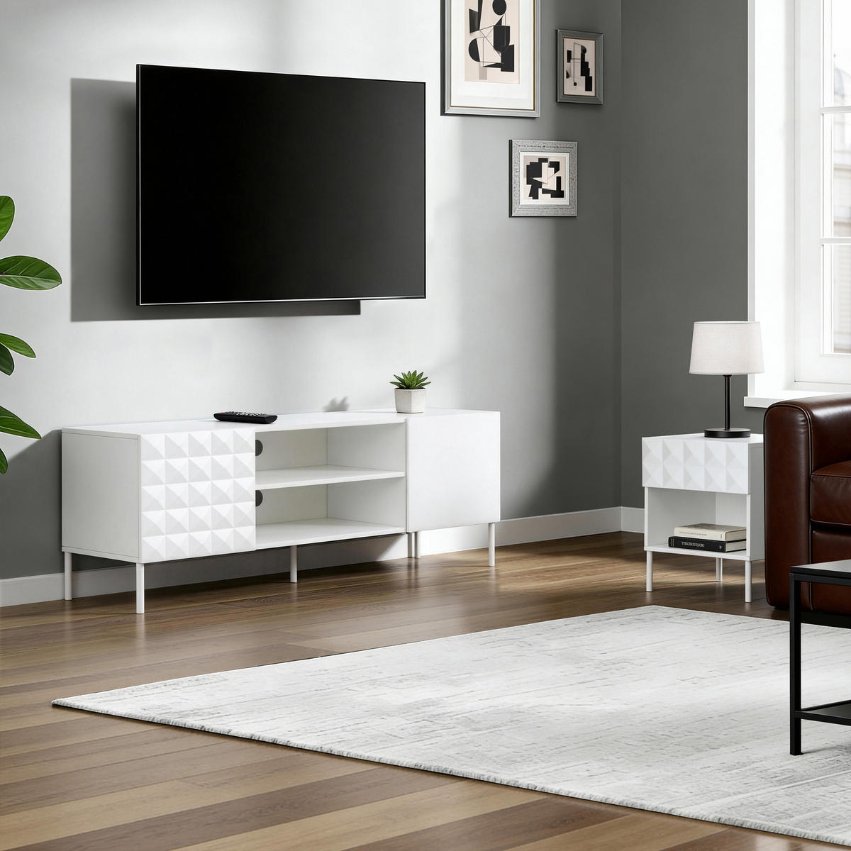 TV Lowboard Holz Weiß - Weiß, Holzwerkstoff/Metall (140/50/40cm) - Hometopia