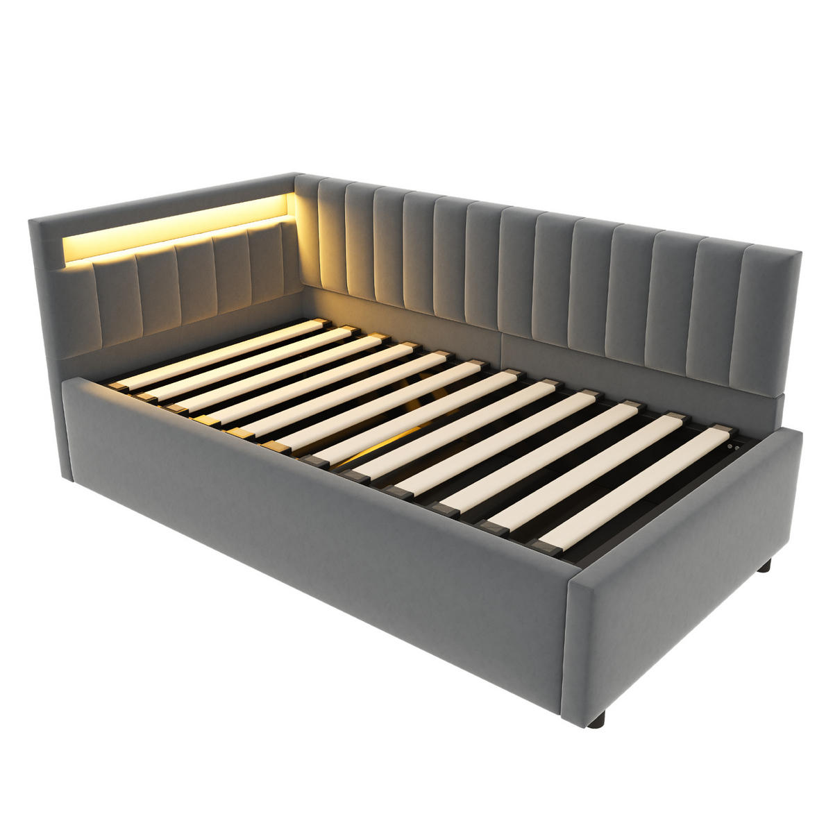 POLSTERBETT Schlafsofa 90/200 cm mit LED-Beleuchtung, hydraulischem Stauraum und Samtbezug, Grau - Grau, Textil (90/200cm) - Redom