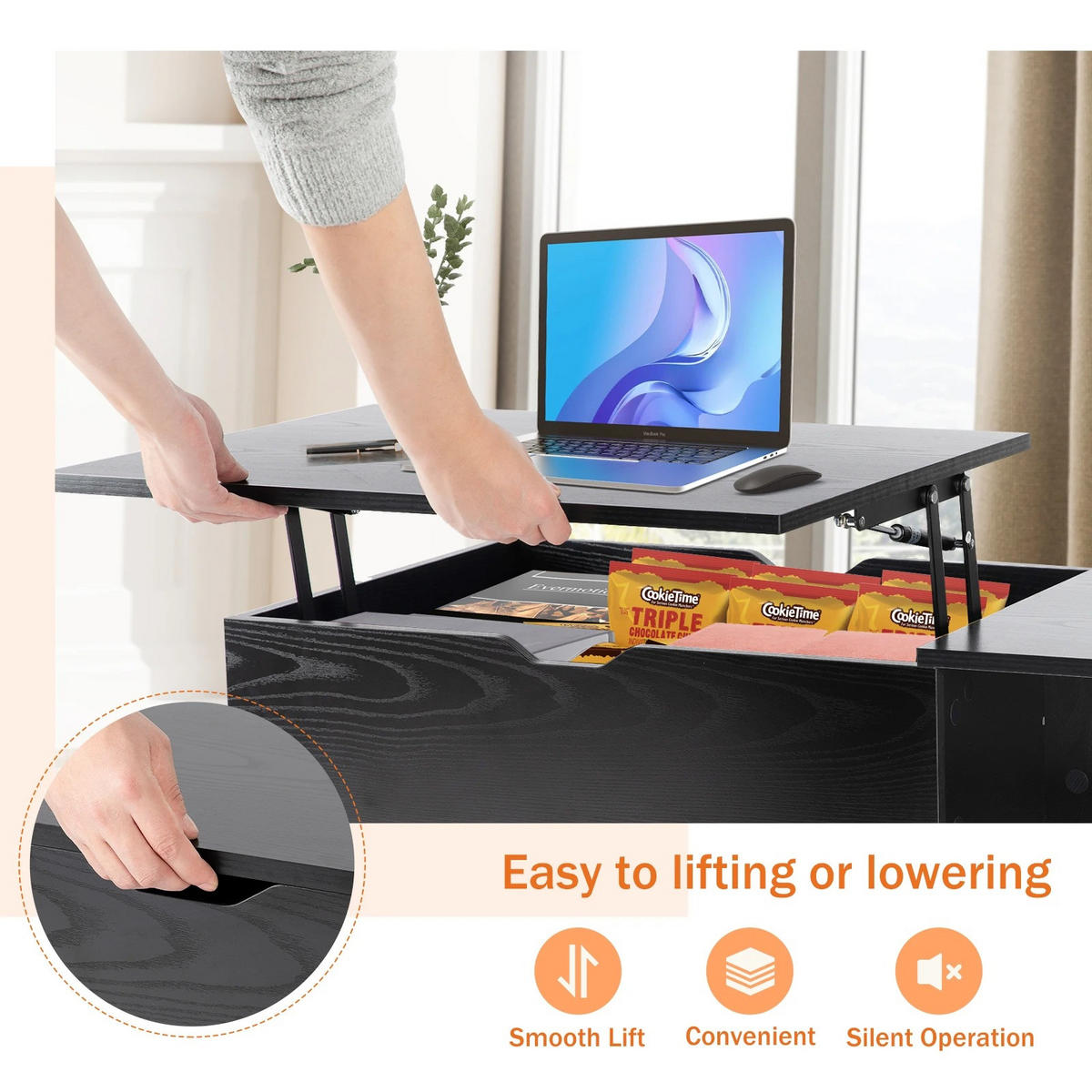 COUCHTISCH Lift-Top, Schwarz, modern, 39,37 x 19,7 cm - Schwarz, Holzwerkstoff (50/100/44.2cm) - Kaket