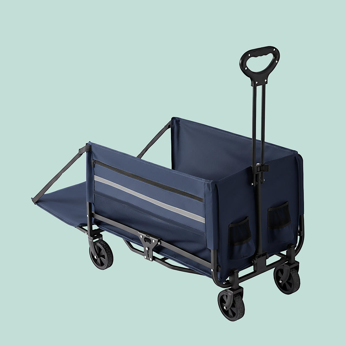 TRANSPORTVAGN Blå hopfällbar 120 l - Mörkblå, Textil/Metall (50/97/76cm) - Relaxdays