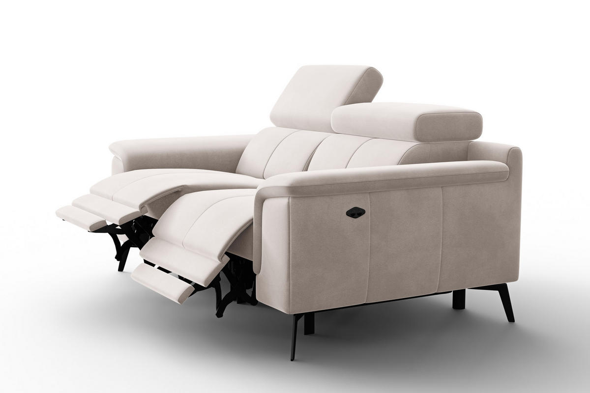 SOFA RELAX FIERO 2-Sitzer, Beiger Veloursstoff - Beige/Schwarz, Holz/Textil (170/82/103cm) - Courtois Laville