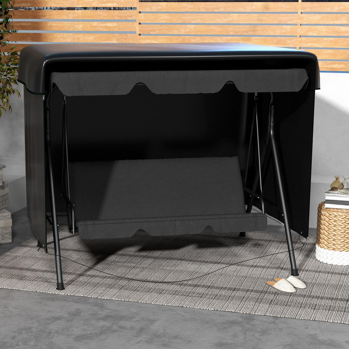 GARTENMÖBELABDECKUNG DE-07077 wetterfest, XL, für Hollywoodschaukel Schwarz - Schwarz, Kunststoff (155/150/215cm) - ComfortXL
