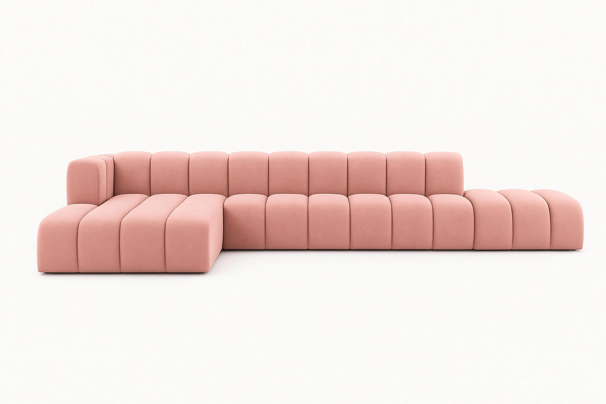 ECKSOFA Mit Hocker GRAND L, Stoff Salvador, Rosa, Links - Rosa, Holz (386/179cm) - Kaiser Möbel