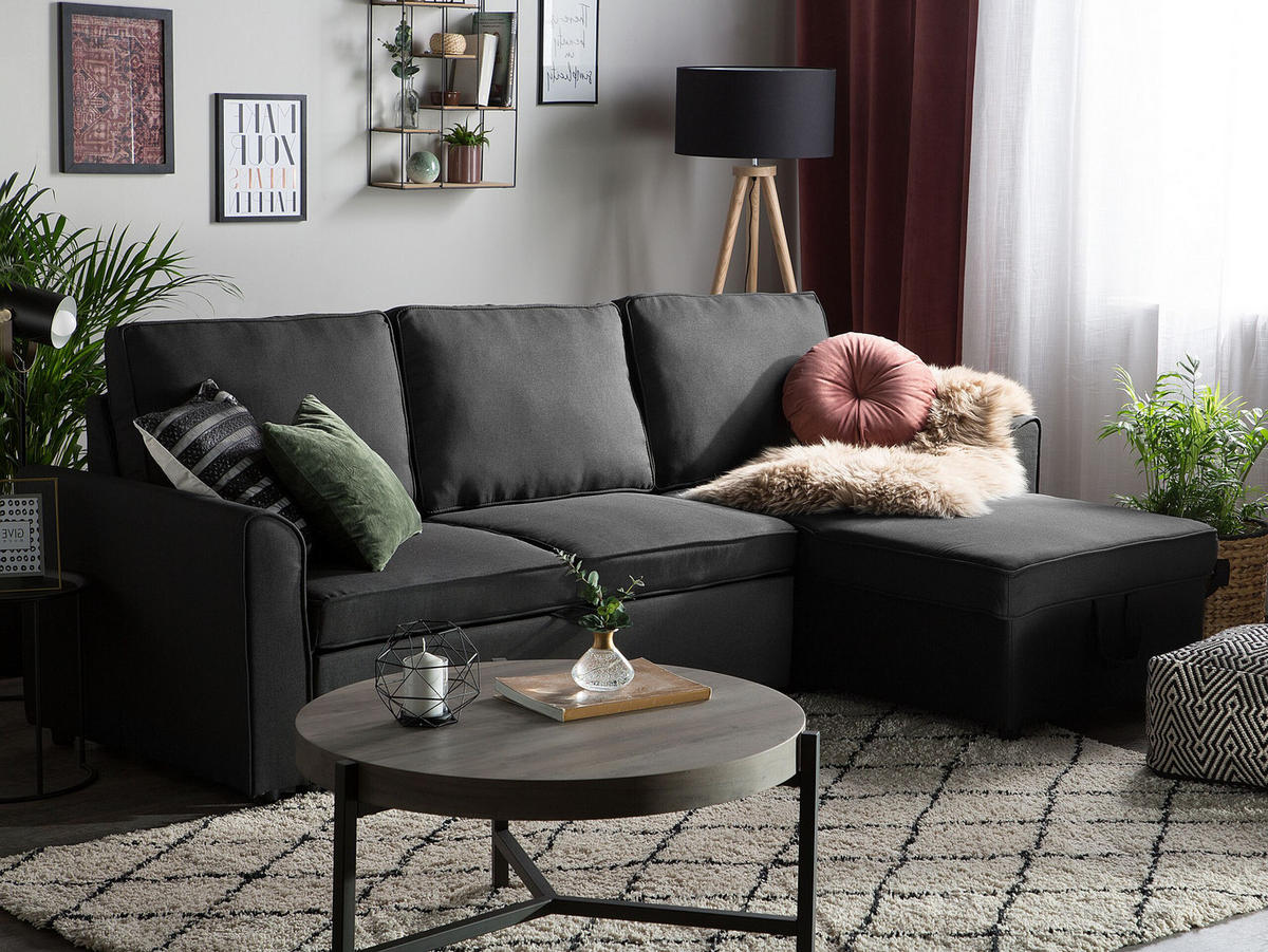 ECKSOFA Polsterbezug Schwarz rechtsseitig Nesna - Schwarz, Textil (228/145cm) - Beliani