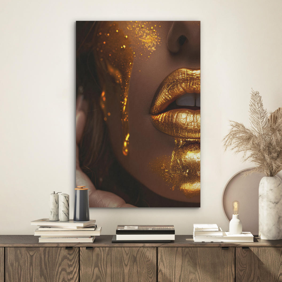 AKUSTIKBILD Frau - Gold - Luxus - Porträt Kunstdruck Schlafzimmer 50x70 cm - Goldfarben, Kunststoff (50/70/0.9cm) - MuchoWow