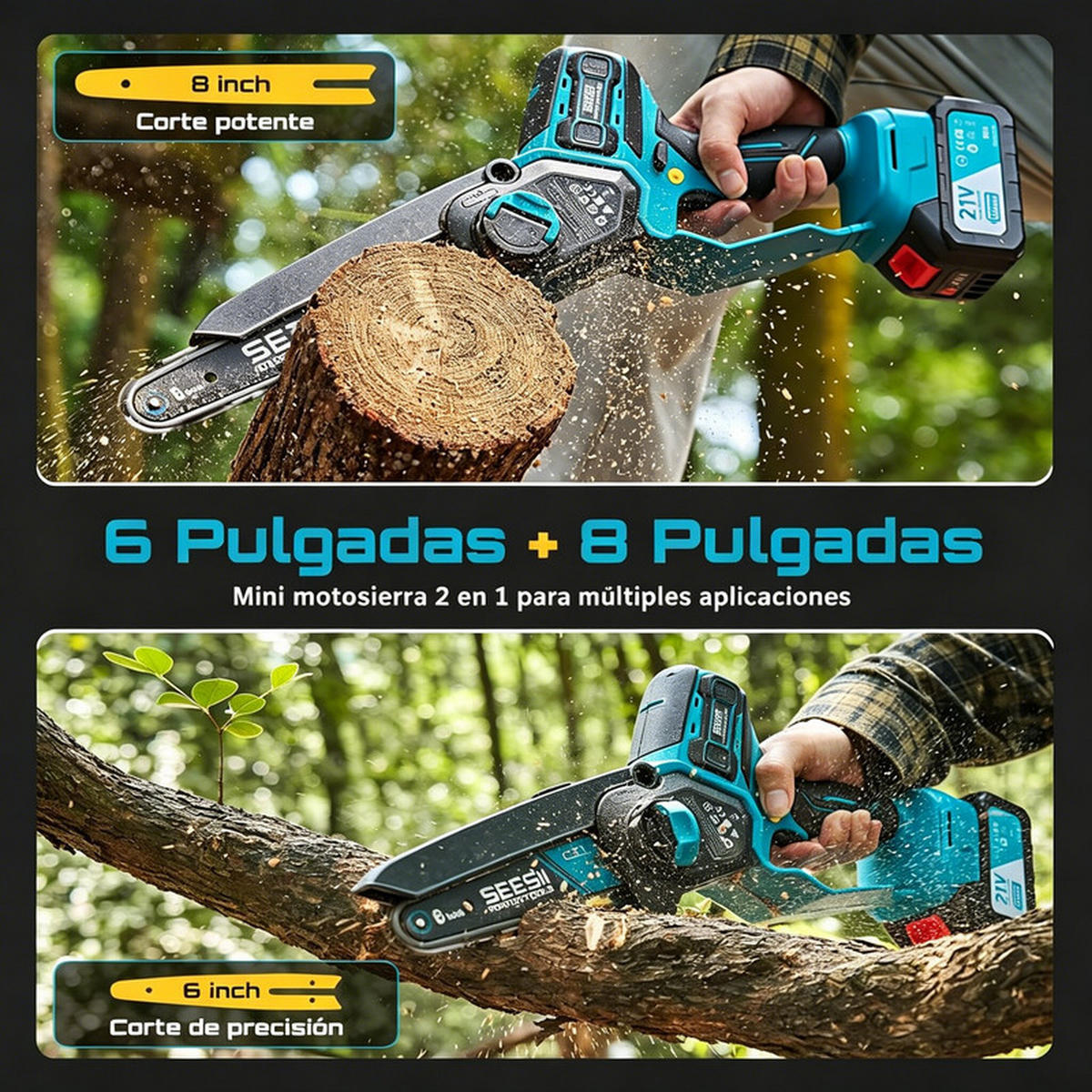 AKKU Kettensäge 6″ & 8″ – Bürstenlos, 1000 W, Holz & Garten, Makita 18 V kompatibel - Blau, Metall (15.5/5/5cm) - Coonoor