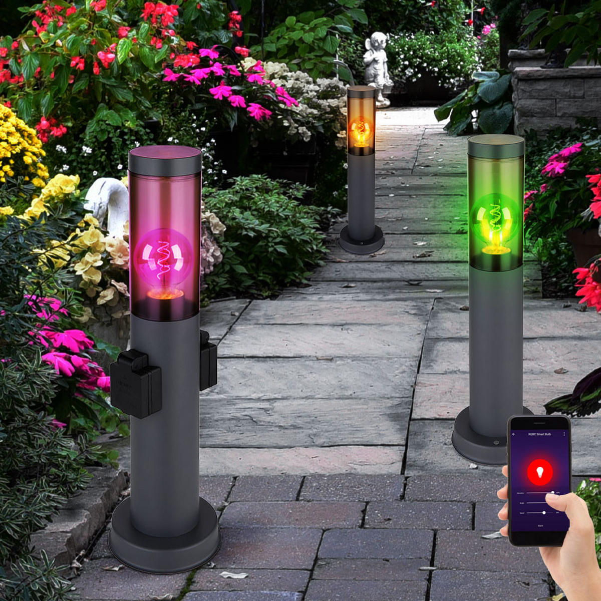 LED AUSSENLEUCHTE Edelstahl Grau - Grau, Kunststoff (7.6/7.6/45cm) - Globo Lighting